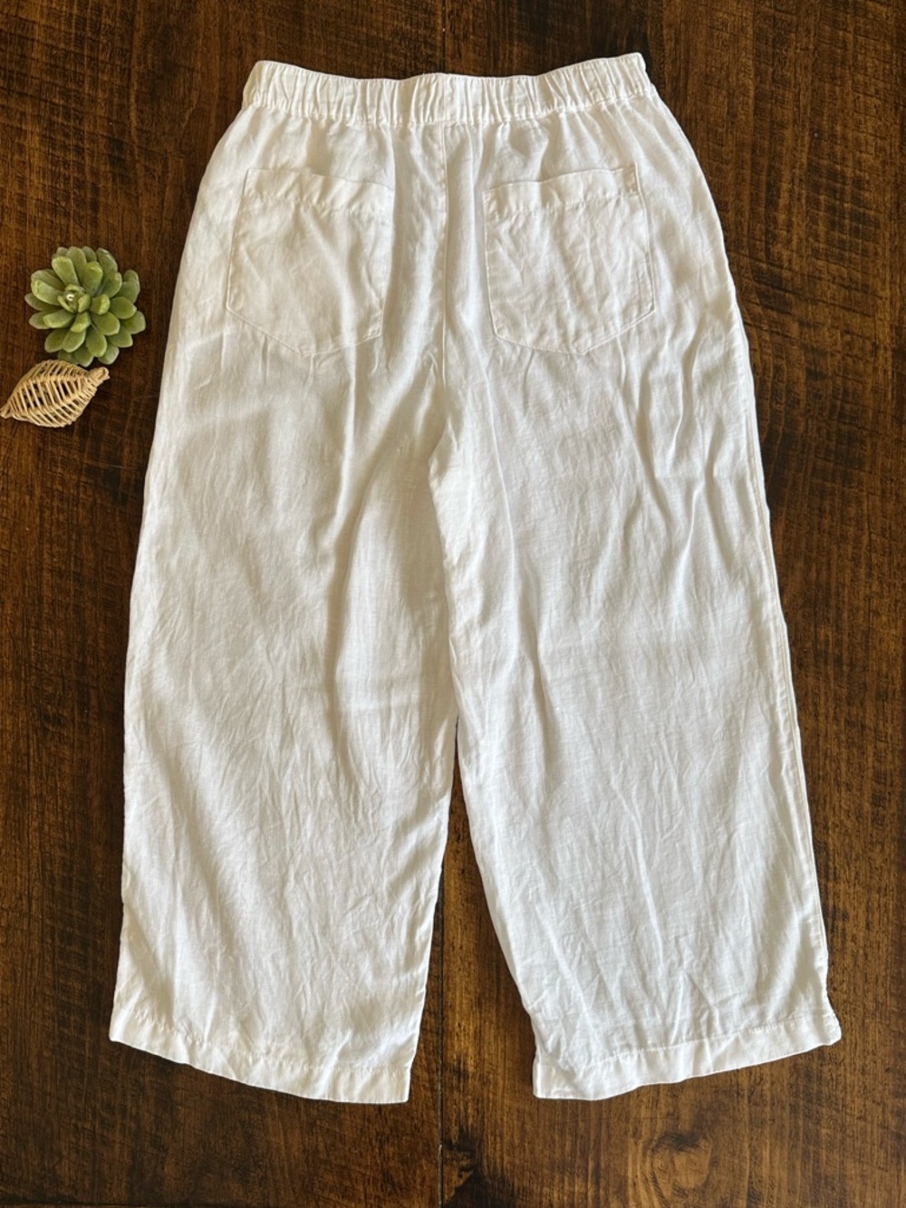 Cynthia Rowley | White 100% Linen Wide Leg Cropped Pants, Size M - Picture 3 of 8